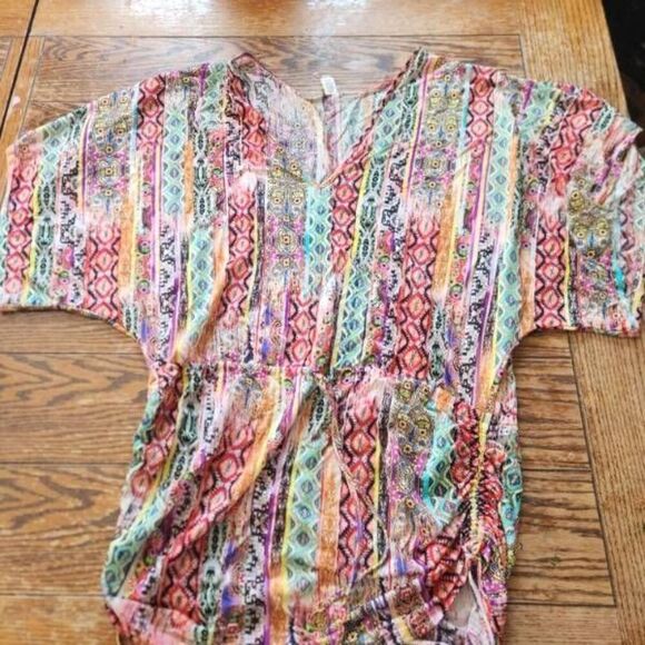 Luli Fama multi color drawstring waist swimsuit dress cover up sz Large - Picture 1 of 4